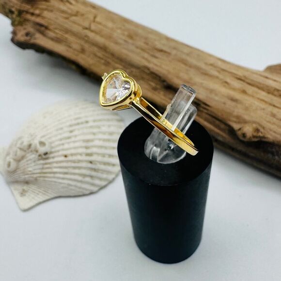 Gold Plated Sterling Silver Cz Heart Ring - Picture 5 of 6